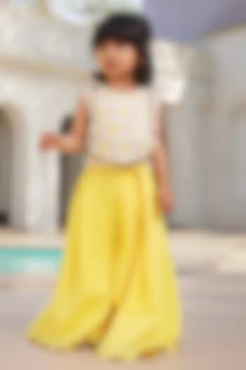 Yellow Crepe Palazzo Pant Set For Girls by Fayon Kids