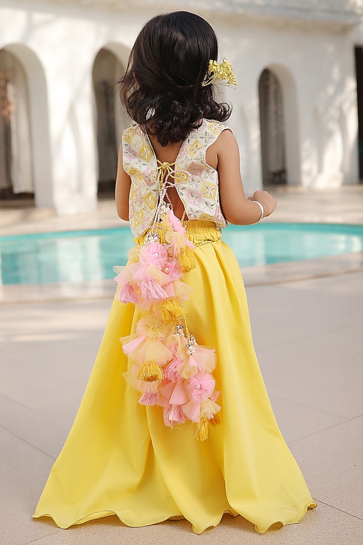 Yellow Crepe Palazzo Pant Set For Girls by Fayon Kids at Pernia's Pop Up Shop
