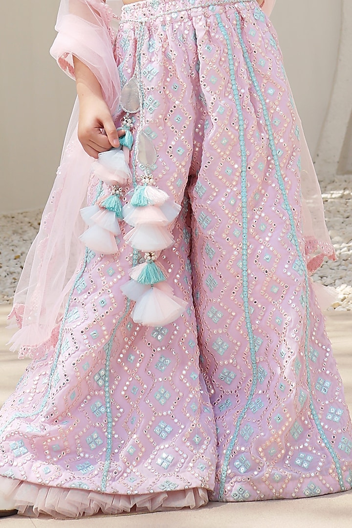 Baby Pink Georgette Embroidered Sharara Set For Girls by Fayon Kids at Pernia's Pop Up Shop