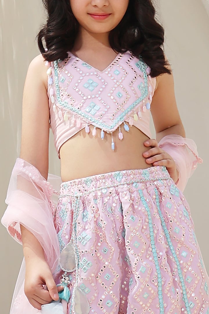 Baby Pink Georgette Embroidered Sharara Set For Girls by Fayon Kids at Pernia's Pop Up Shop