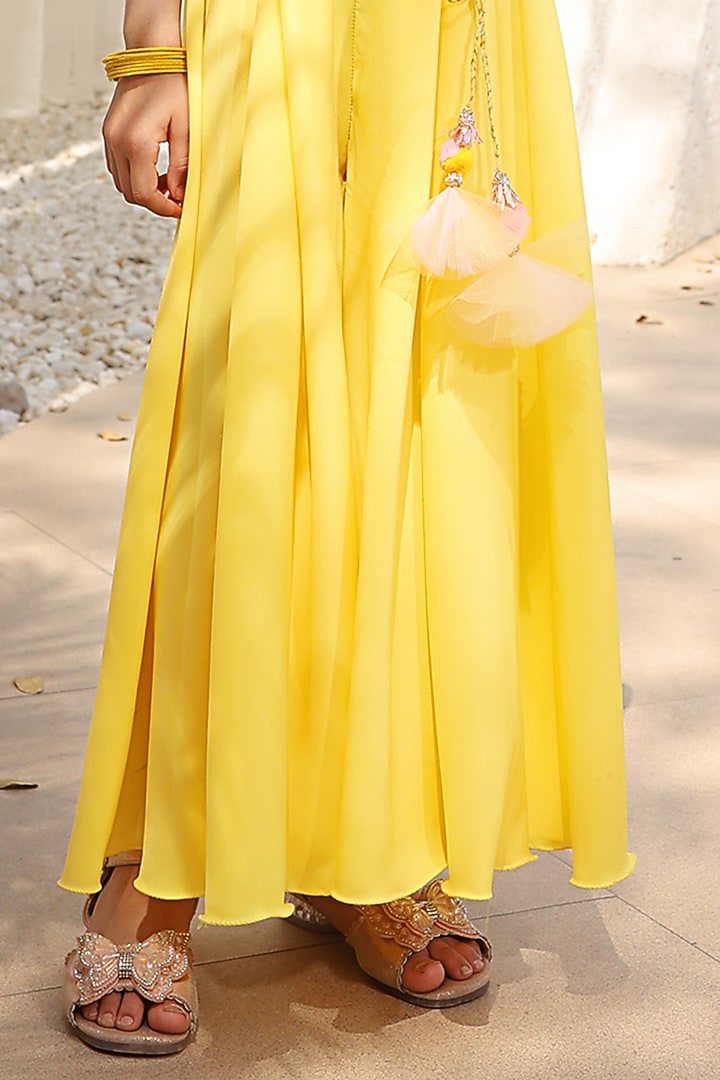 Yellow Crepe Palazzo Pant Set For Girls by Fayon Kids at Pernia's Pop Up Shop