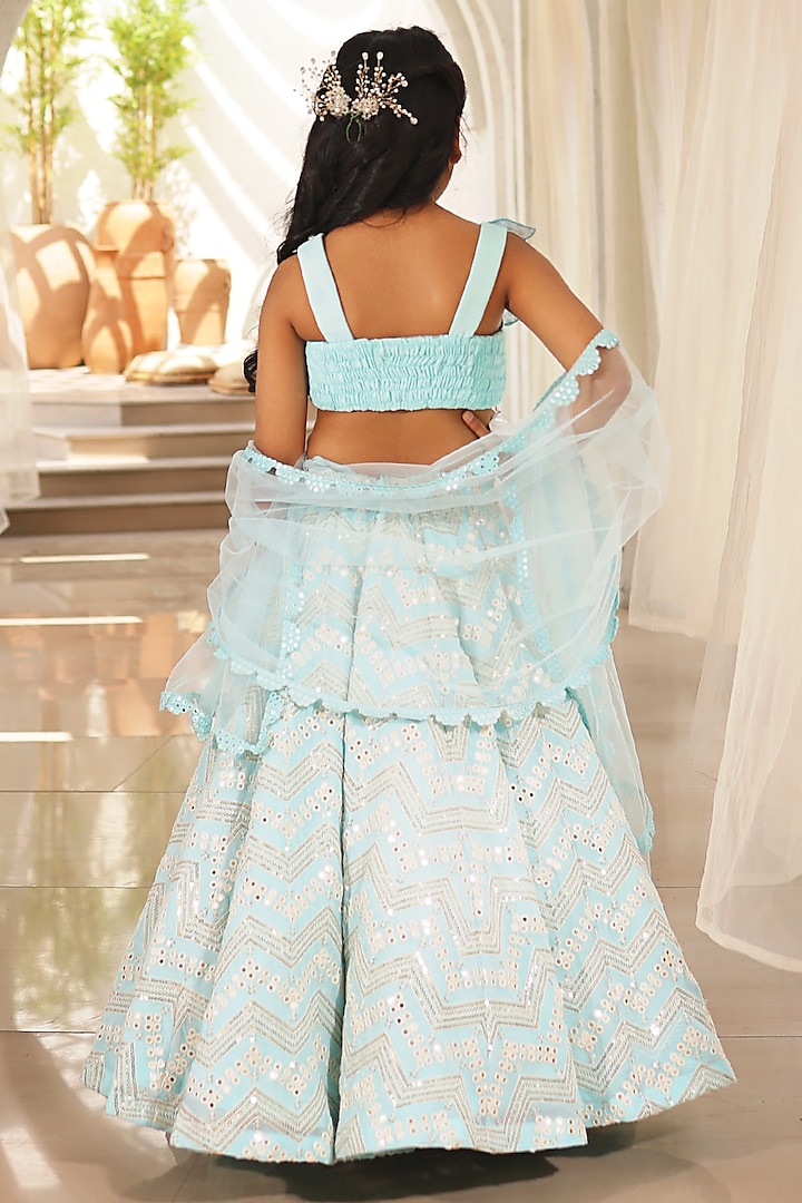 Blue Georgette Embroidered Lehenga Set For Girls by Fayon Kids at Pernia's Pop Up Shop
