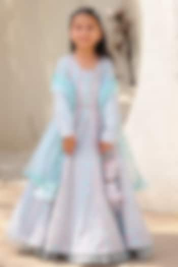 Blue Georgette Embroidered Anarkali Set For Girls by Fayon Kids at Pernia's Pop Up Shop