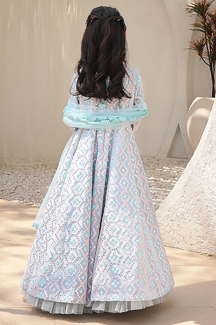 Blue Georgette Embroidered Anarkali Set For Girls by Fayon Kids at Pernia's Pop Up Shop