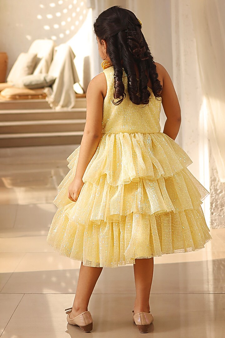 Yellow Sequins Embroidered Dress For Girls by Fayon Kids at Pernia's Pop Up Shop