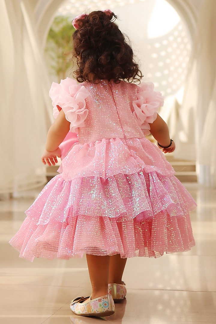 Pink Sequins Embroidered Dress For Girls by Fayon Kids at Pernia's Pop Up Shop