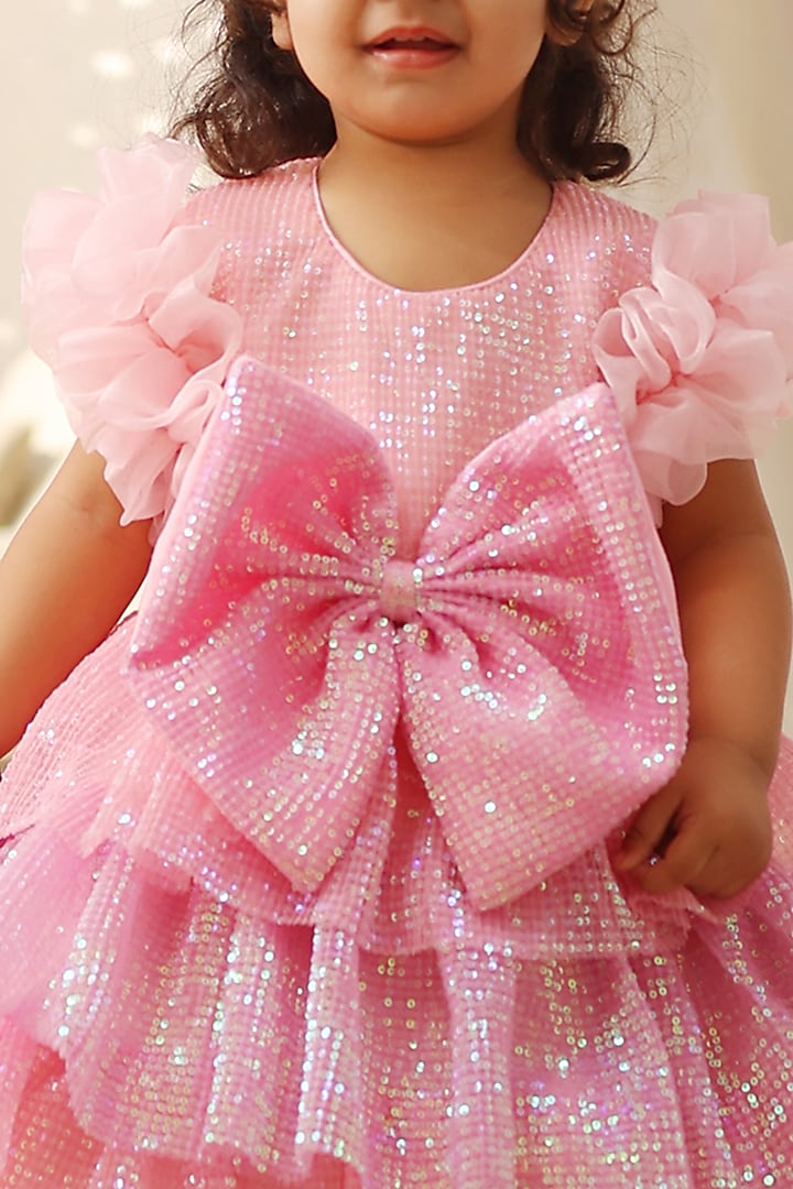 Pink Sequins Embroidered Dress For Girls by Fayon Kids at Pernia's Pop Up Shop