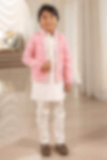 Pink Georgette Embroidered Nehru Jacket Set For Boys by Fayon Kids