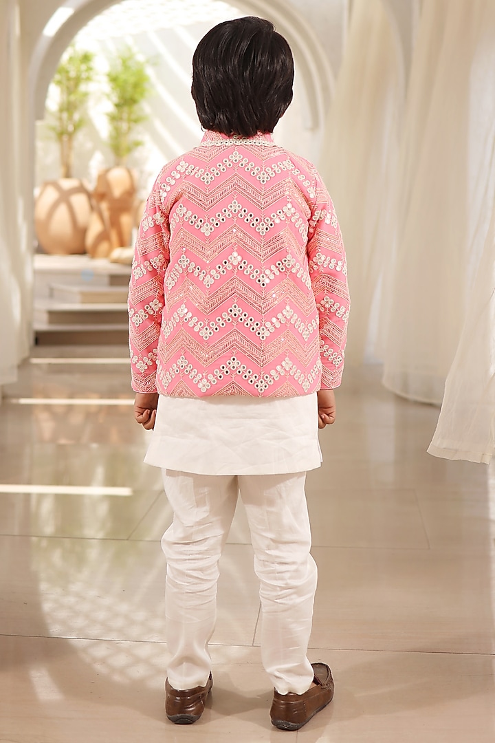 Pink Georgette Embroidered Nehru Jacket Set For Boys by Fayon Kids at Pernia's Pop Up Shop