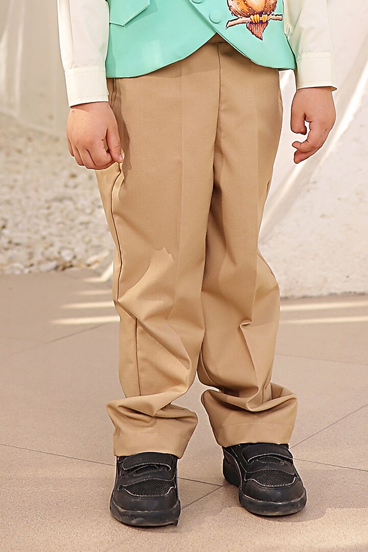 Green Glace Cotton Embroidered Waistcoat Set For Boys by Fayon Kids at Pernia's Pop Up Shop