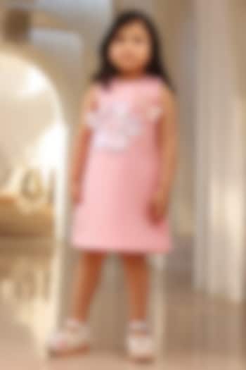 Baby Pink Neoprene 3D Floral Embroidered Dress For Girls by Fayon Kids at Pernia's Pop Up Shop