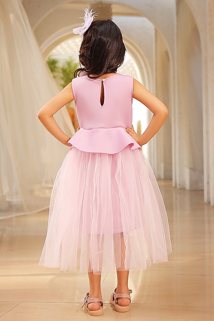 Lilac Neoprene 3D Floral Embroidered Dress For Girls by Fayon Kids at Pernia's Pop Up Shop