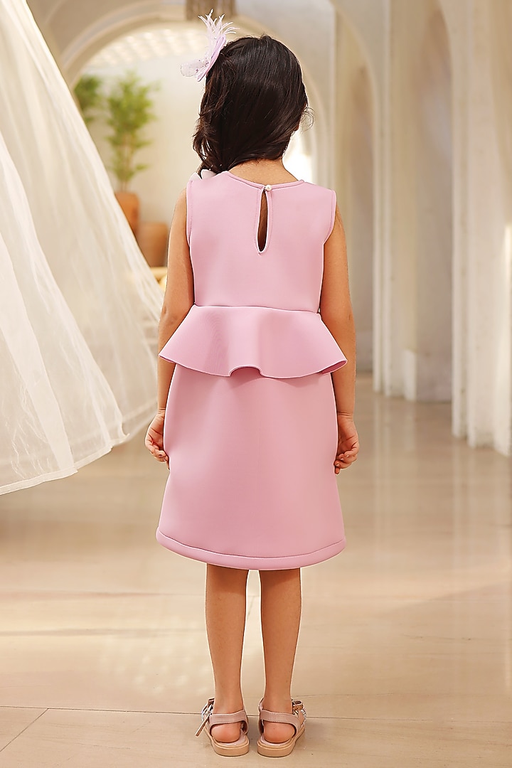 Lilac Neoprene 3D Floral Embroidered Dress For Girls by Fayon Kids at Pernia's Pop Up Shop