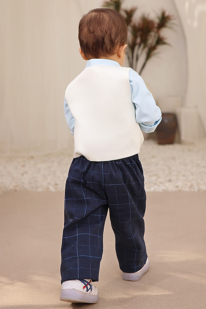 White Glace Cotton Embroidered Waistcoat Set For Boys by Fayon Kids at Pernia's Pop Up Shop