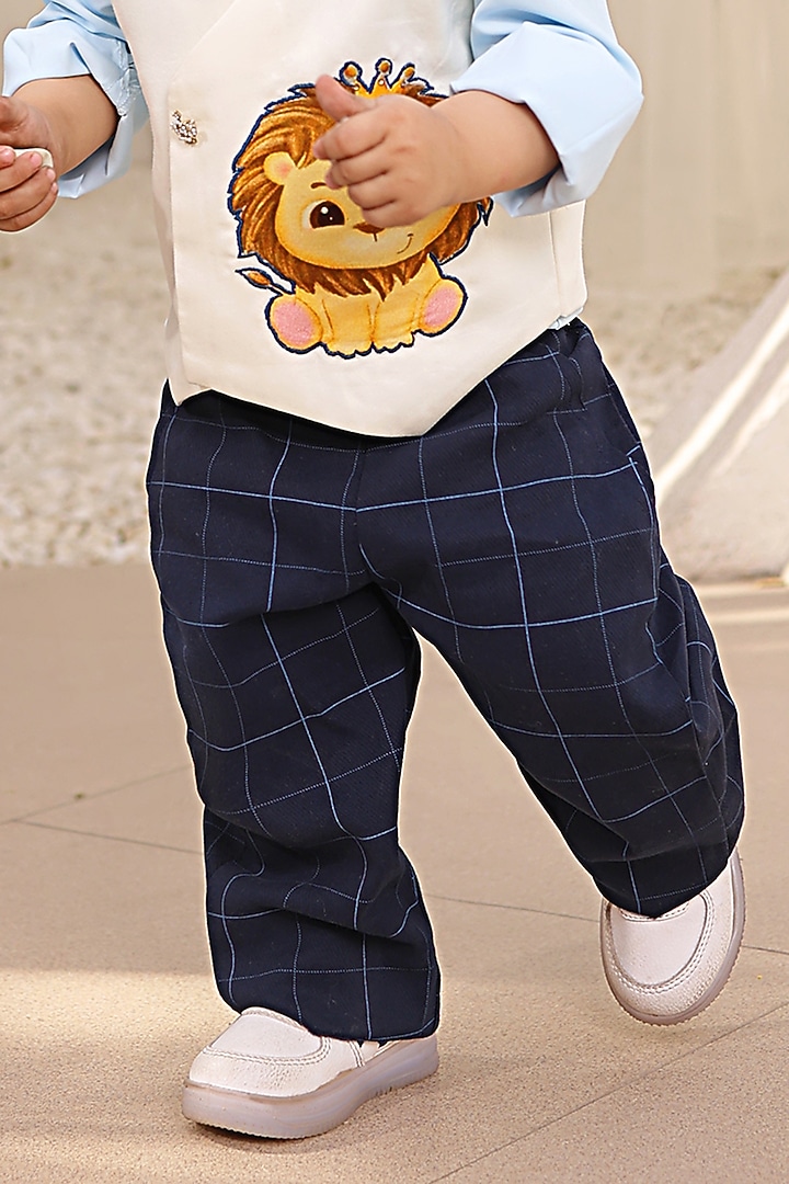 White Glace Cotton Embroidered Waistcoat Set For Boys by Fayon Kids at Pernia's Pop Up Shop