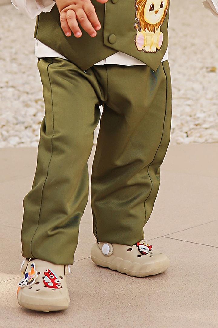 Green Glace Cotton Embroidered Waistcoat Set For Boys by Fayon Kids at Pernia's Pop Up Shop