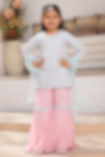 Blue Georgette Mirror Embroidered Sharara Set For Girls by Fayon Kids at Pernia's Pop Up Shop