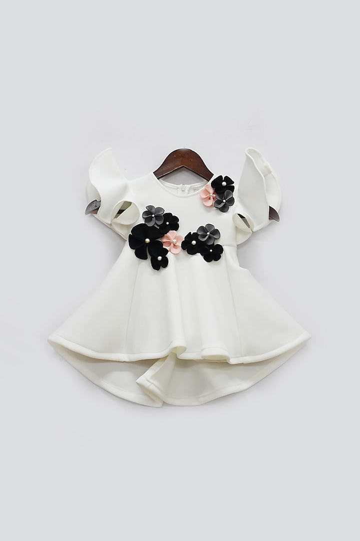 Off White Ruffle Sleeved Dress For Girls by Fayon Kids