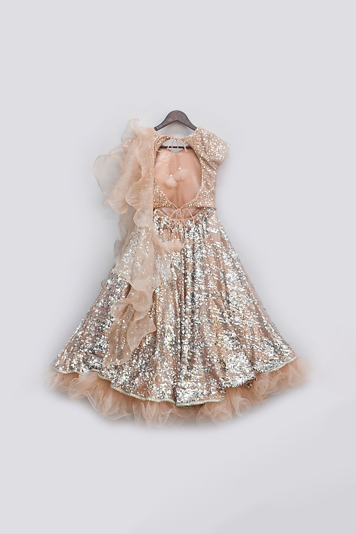 Peach Sequins Lehenga Choli For Girls by Fayon Kids at Pernia's Pop Up Shop