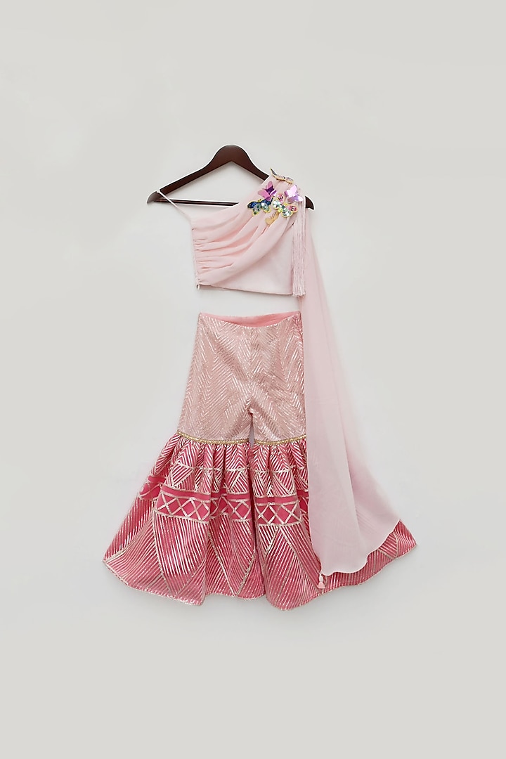 Pink Silk Sharara Set For Girls by Fayon Kids
