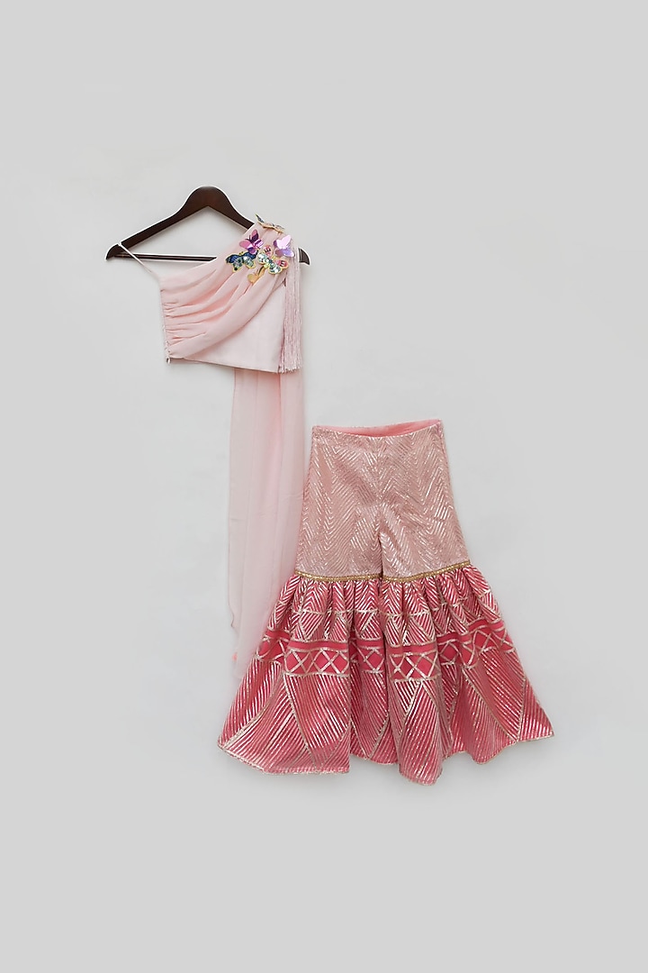 Pink Silk Sharara Set For Girls by Fayon Kids at Pernia's Pop Up Shop