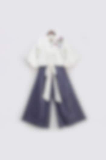 Blue Striped Pant Set For Girls by Fayon Kids