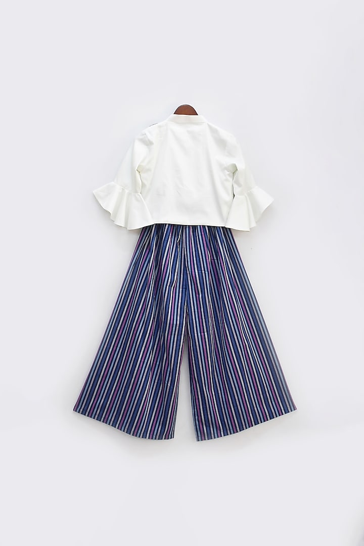 Blue Cotton Silk Striped Pant Set For Girls by Fayon Kids at Pernia's Pop Up Shop