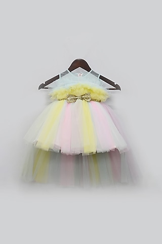Multi-Colored Net Gown For Girls by Fayon Kids