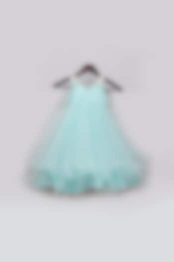 Blue Net Dress With Pearl Work For Girls by Fayon Kids
