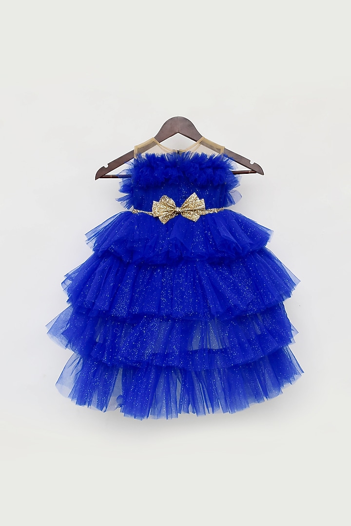 Blue Net High-Low Gown For Girls by Fayon Kids at Pernia's Pop Up Shop