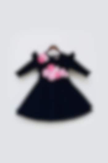 Dark Blue Velvet Dress For Girls by Fayon Kids