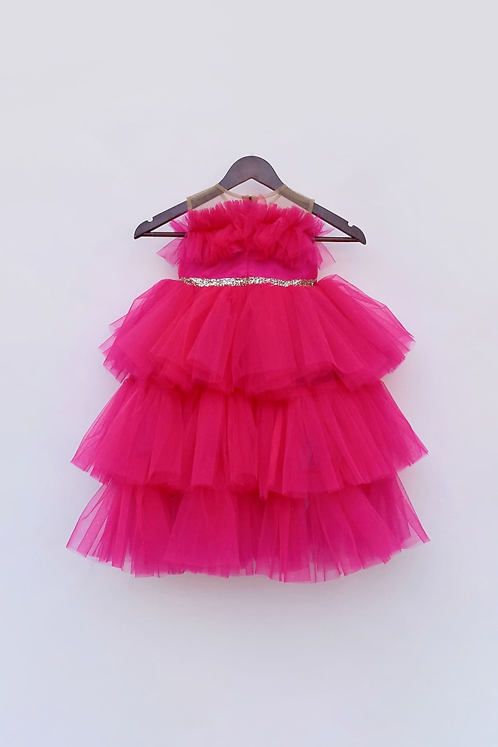 Dark Pink Net High-Low Gown For Girls by Fayon Kids at Pernia's Pop Up Shop