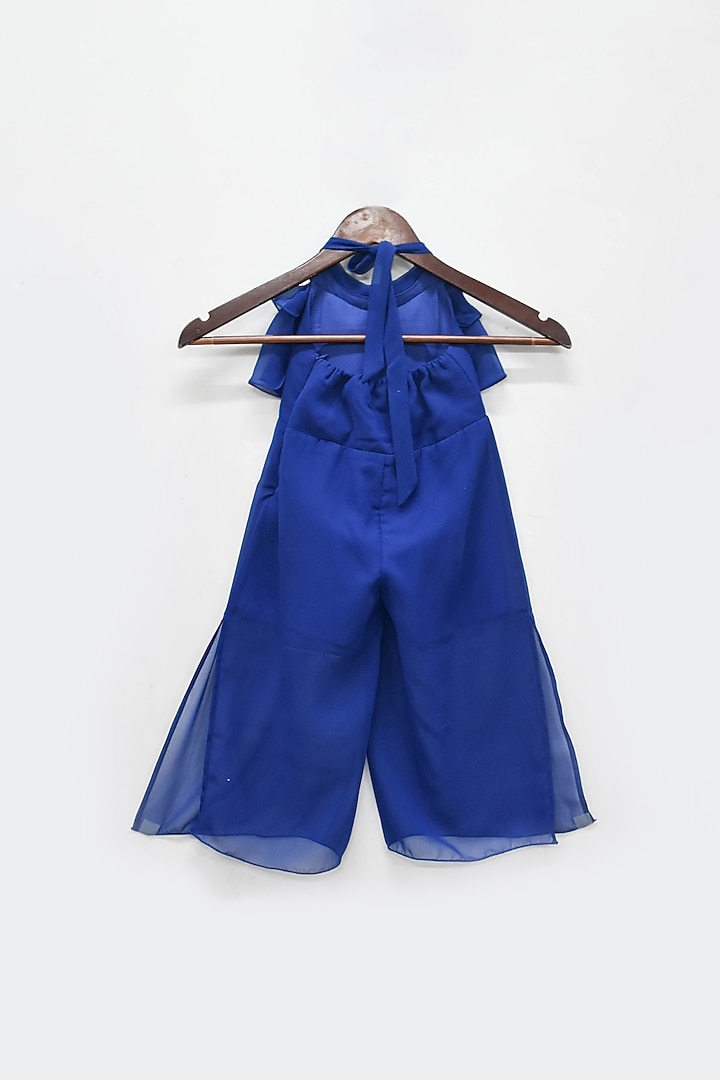 Blue Georgette Jumpsuit For Girls by Fayon Kids at Pernia's Pop Up Shop