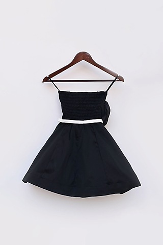 Black Silk Draped Dress For Girls by Fayon Kids