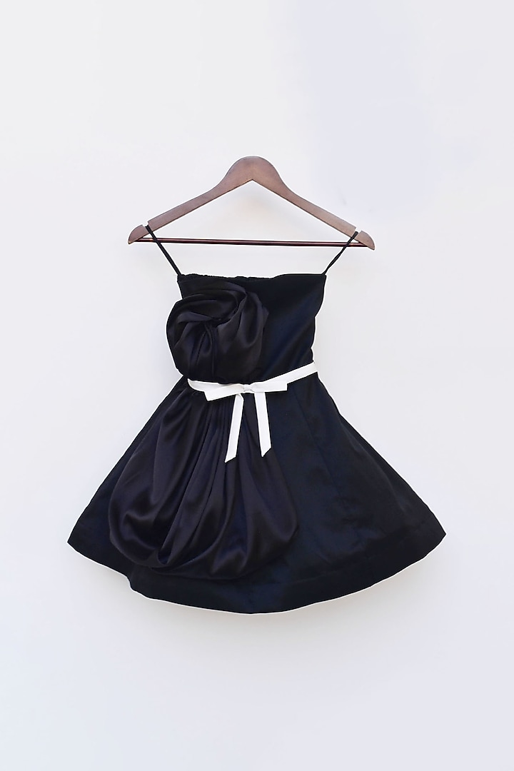 Black Silk Draped Dress For Girls by Fayon Kids at Pernia's Pop Up Shop