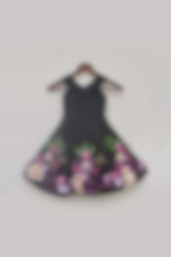 Black Neoprene Floral Work Dress For Girls by Fayon Kids at Pernia's Pop Up Shop