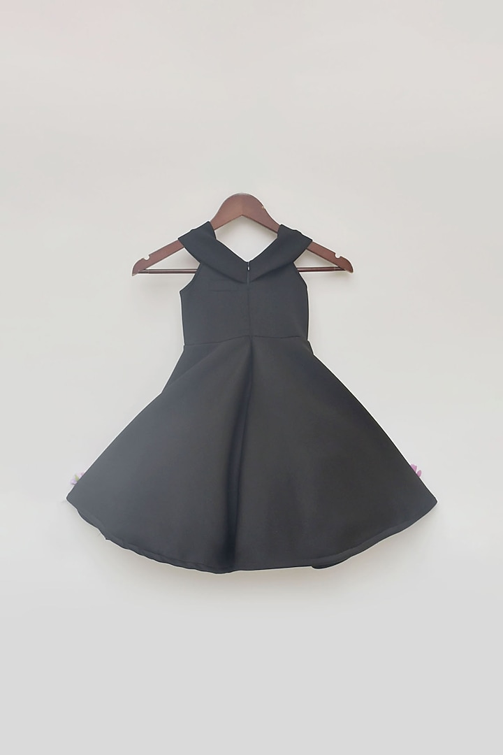 Black Neoprene Floral Work Dress For Girls by Fayon Kids at Pernia's Pop Up Shop