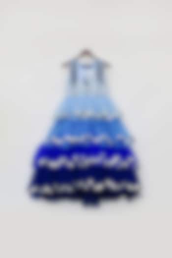 Blue Layered Gown With 3D Flowers For Girls by Fayon Kids
