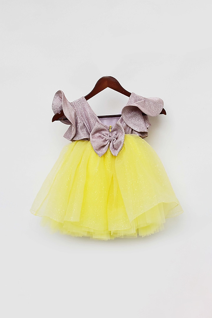 Pink & Yellow Shimmer Net Glitter Dress For Girls by Fayon Kids at Pernia's Pop Up Shop
