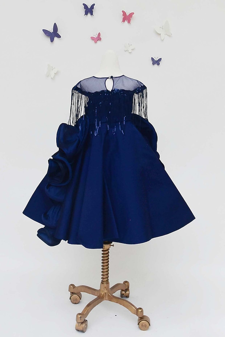 Dark Blue Floral Draped Gown For Girls by Fayon Kids at Pernia's Pop Up Shop
