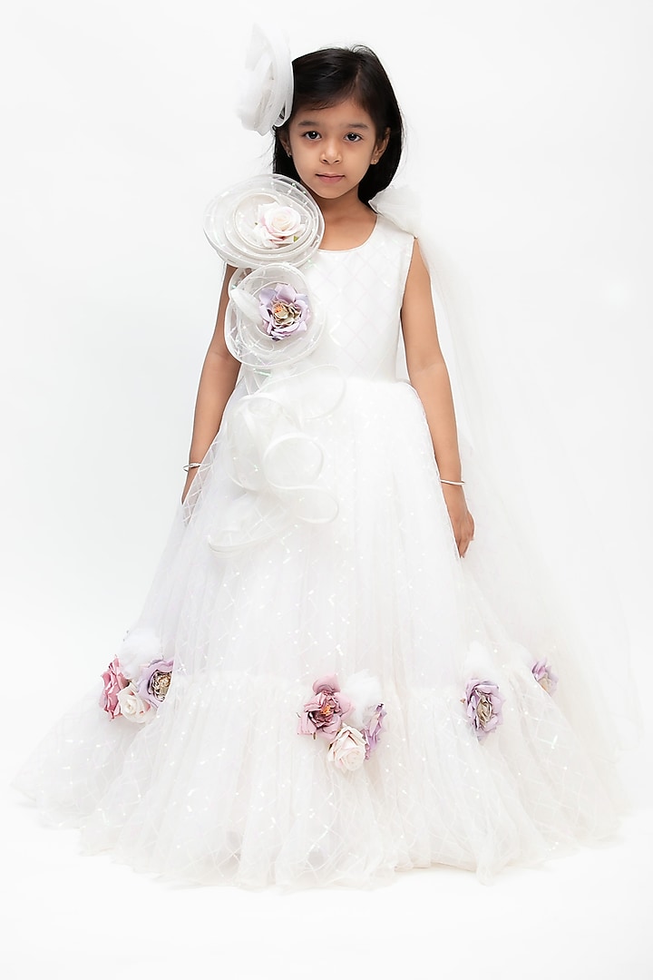 White Gown With Sequins Work For Girls by Fayon Kids