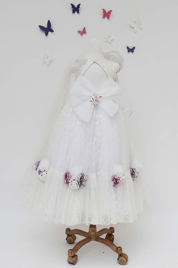 White Net Sequins Work Gown For Girls by Fayon Kids at Pernia's Pop Up Shop