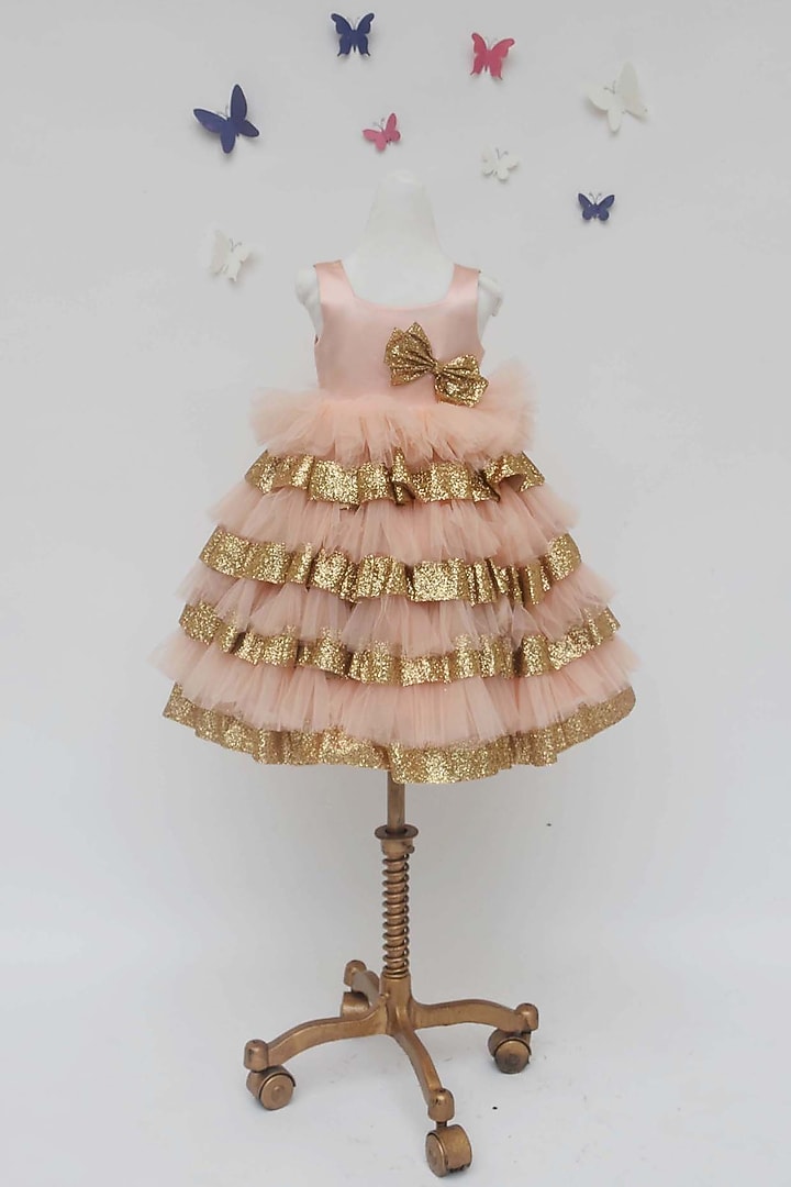 Peach Net Layered Dress For Girls by Fayon Kids at Pernia's Pop Up Shop