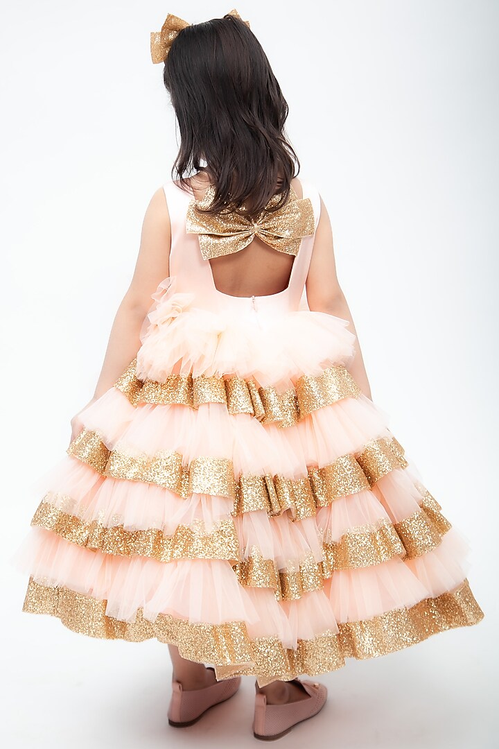 Peach Net Layered Dress For Girls by Fayon Kids at Pernia's Pop Up Shop