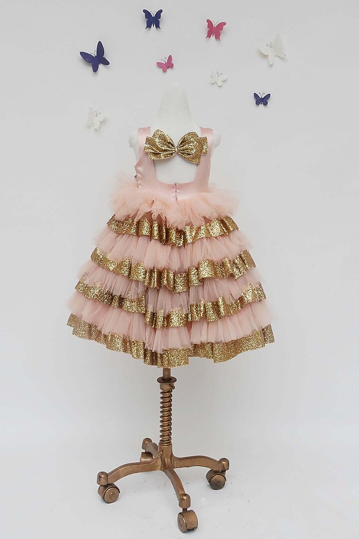 Peach Net Layered Dress For Girls by Fayon Kids at Pernia's Pop Up Shop