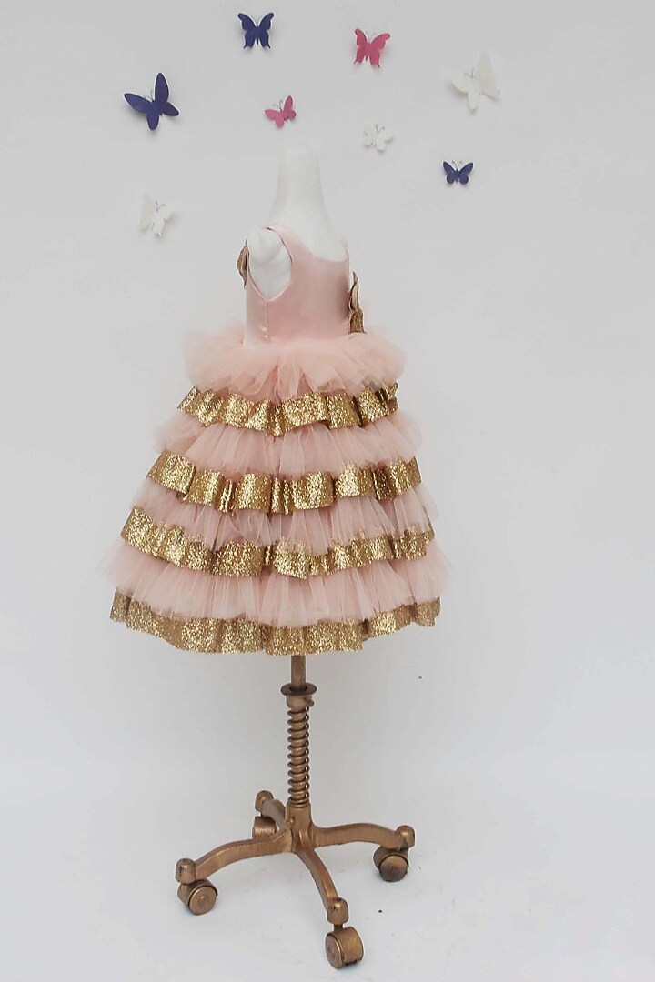 Peach Net Layered Dress For Girls by Fayon Kids at Pernia's Pop Up Shop