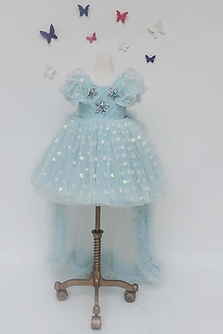 Blue Net Dress For Girls by Fayon Kids