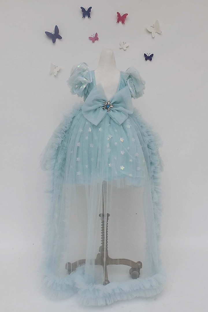Blue Net Dress For Girls by Fayon Kids at Pernia's Pop Up Shop
