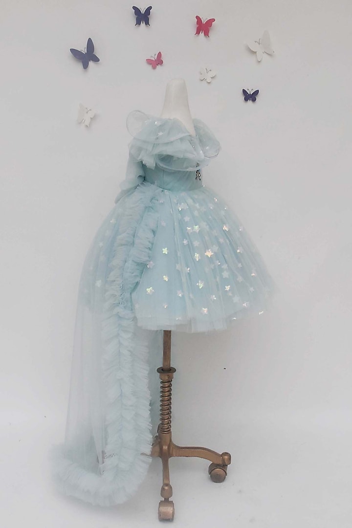 Blue Net Dress For Girls by Fayon Kids at Pernia's Pop Up Shop