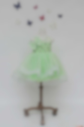 Green Sequins Net Dress For Girls by Fayon Kids at Pernia's Pop Up Shop